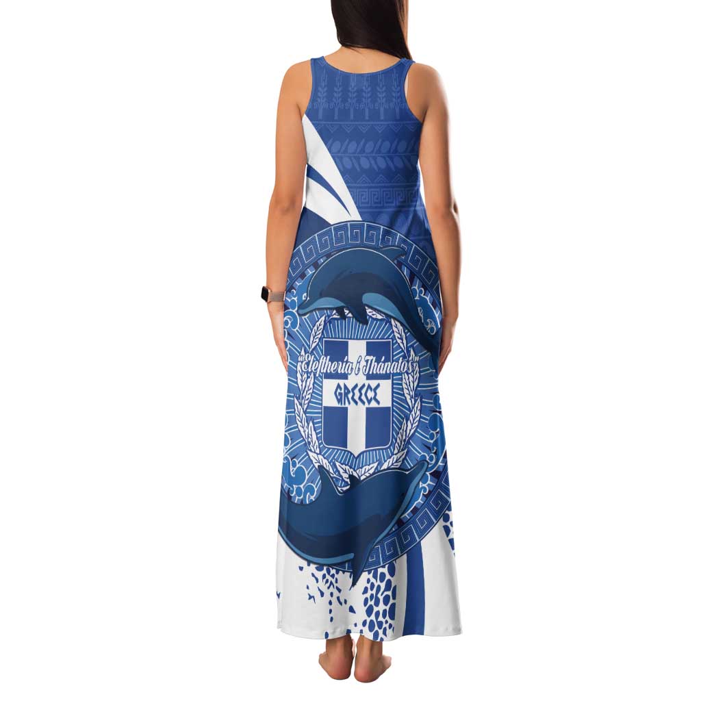 Greece Independence Day Tank Maxi Dress Greek Pattern With Dolphins