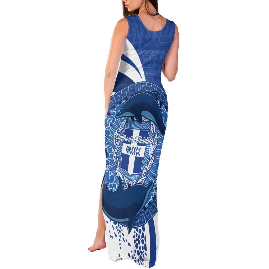 Greece Independence Day Tank Maxi Dress Greek Pattern With Dolphins