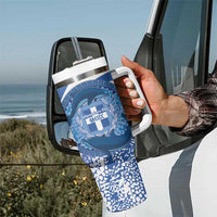 Greece Independence Day Tumbler With Handle Greek Pattern With Dolphins