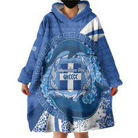 Greece Independence Day Wearable Blanket Hoodie Greek Pattern With Dolphins