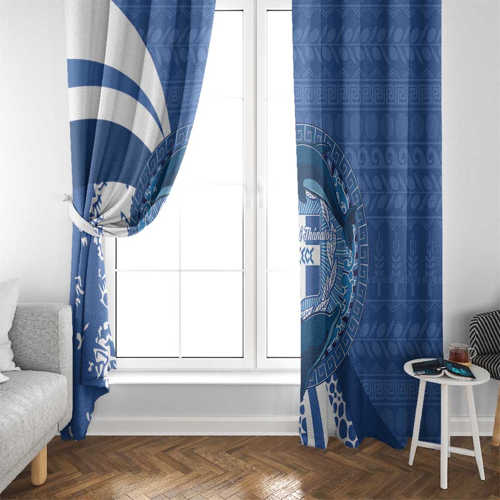 Greece Independence Day Window Curtain Greek Pattern With Dolphins