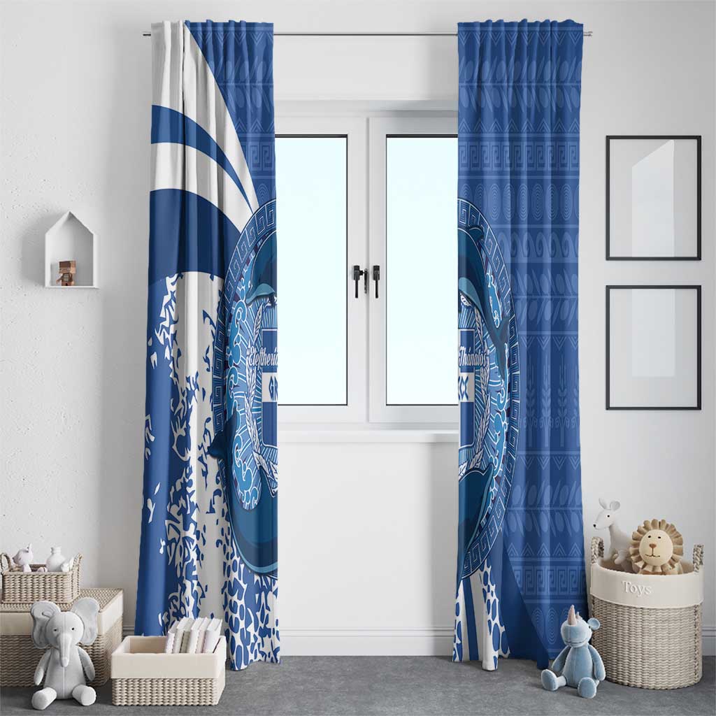 Greece Independence Day Window Curtain Greek Pattern With Dolphins