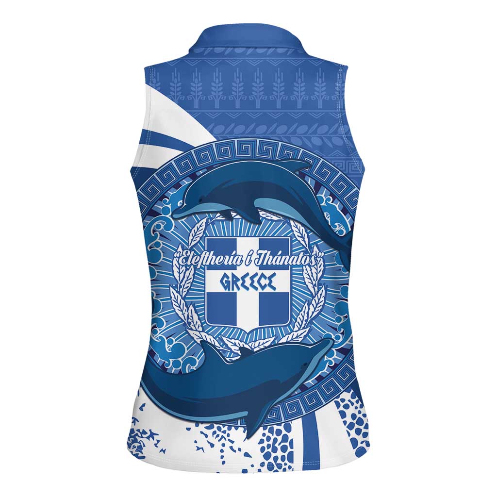 Greece Independence Day Women Sleeveless Polo Shirt Greek Pattern With Dolphins