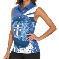 Greece Independence Day Women Sleeveless Polo Shirt Greek Pattern With Dolphins