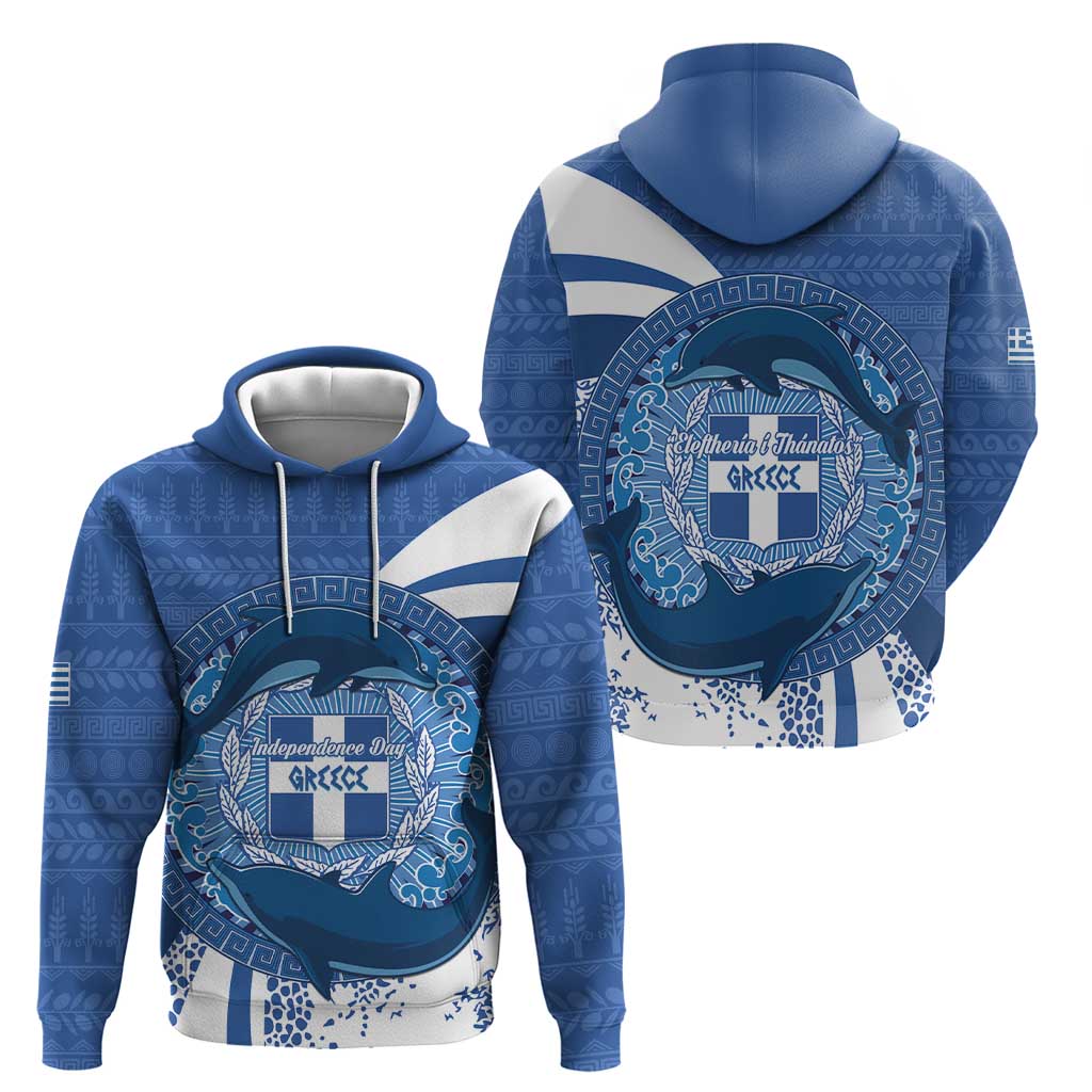 Greece Independence Day Zip Hoodie Greek Pattern With Dolphins