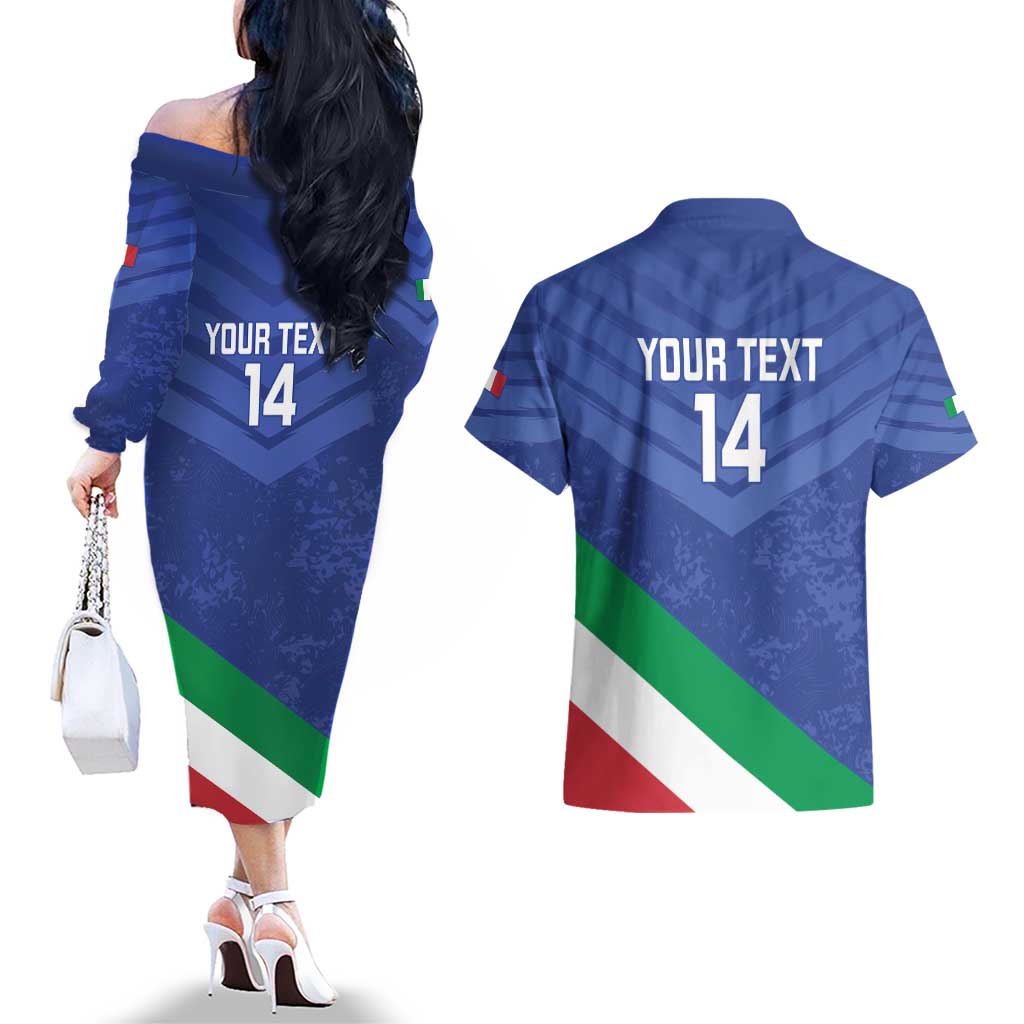Custom Italy Volleyball Couples Matching Off The Shoulder Long Sleeve Dress and Hawaiian Shirt 2025 Gli Azzurri