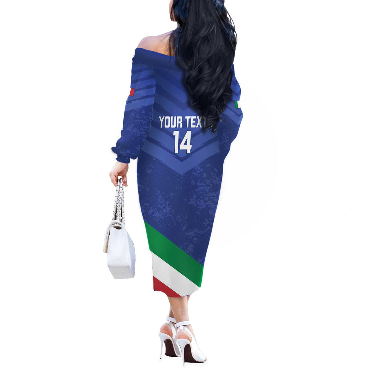 Custom Italy Volleyball Off The Shoulder Long Sleeve Dress 2025 Gli Azzurri