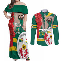 Togo Independence Day Couples Matching Off Shoulder Maxi Dress and Long Sleeve Button Shirt Happy April 27th Coat Of Arms