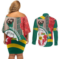Togo Independence Day Couples Matching Off Shoulder Short Dress and Long Sleeve Button Shirt Happy April 27th Coat Of Arms