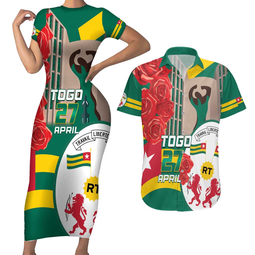 Togo Independence Day Couples Matching Short Sleeve Bodycon Dress and Hawaiian Shirt Happy April 27th Coat Of Arms