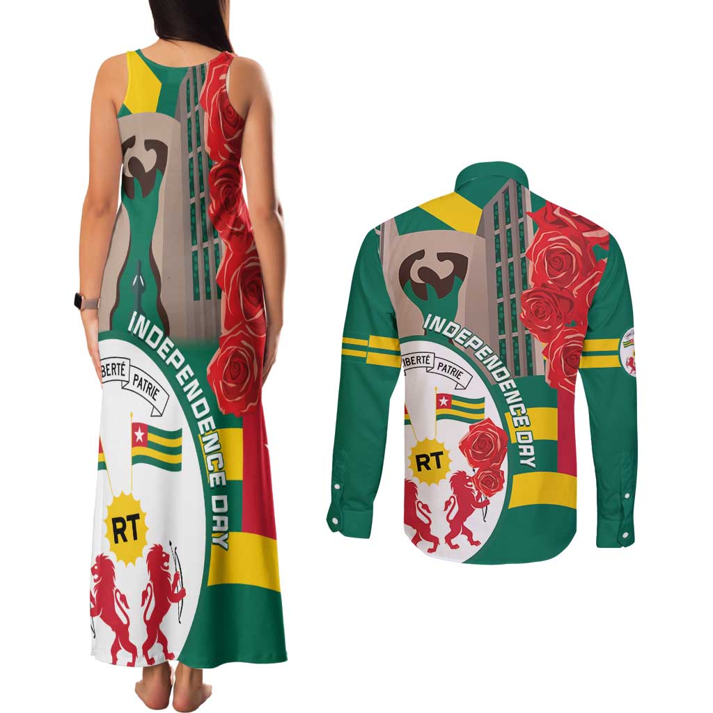 Togo Independence Day Couples Matching Tank Maxi Dress and Long Sleeve Button Shirt Happy April 27th Coat Of Arms