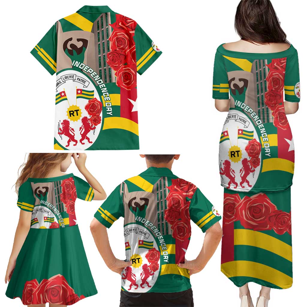 Togo Independence Day Family Matching Puletasi and Hawaiian Shirt Happy April 27th Coat Of Arms