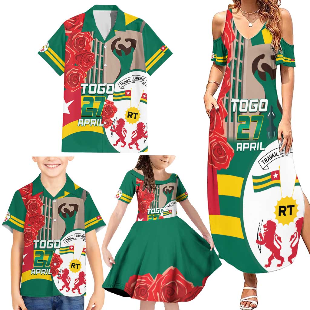 Togo Independence Day Family Matching Summer Maxi Dress and Hawaiian Shirt Happy April 27th Coat Of Arms