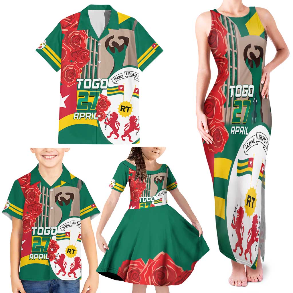 Togo Independence Day Family Matching Tank Maxi Dress and Hawaiian Shirt Happy April 27th Coat Of Arms