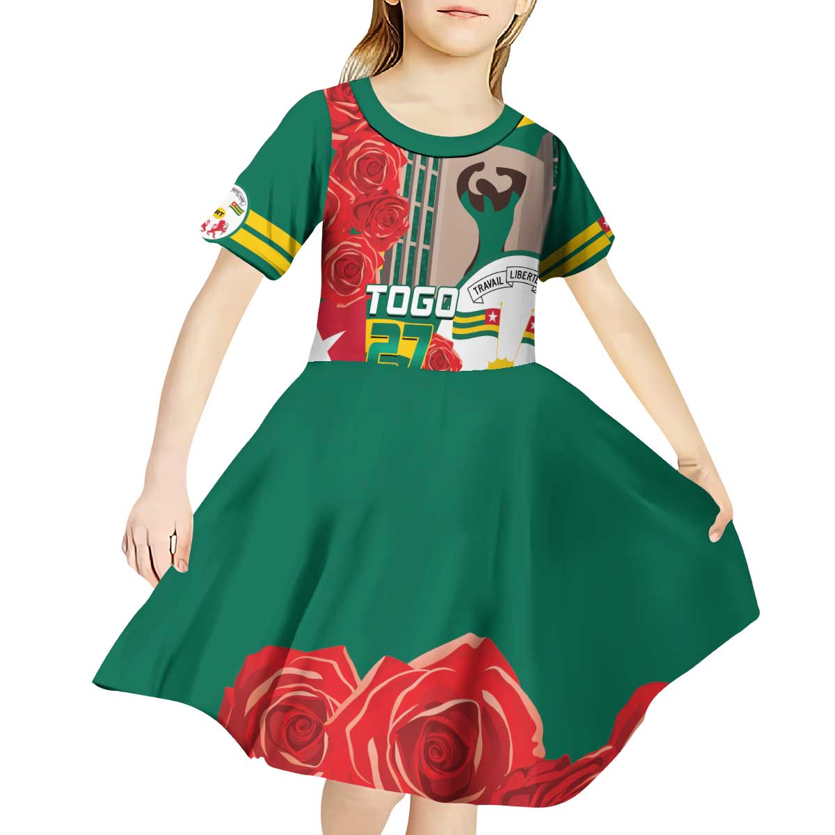 Togo Independence Day Kid Short Sleeve Dress Happy April 27th Coat Of Arms