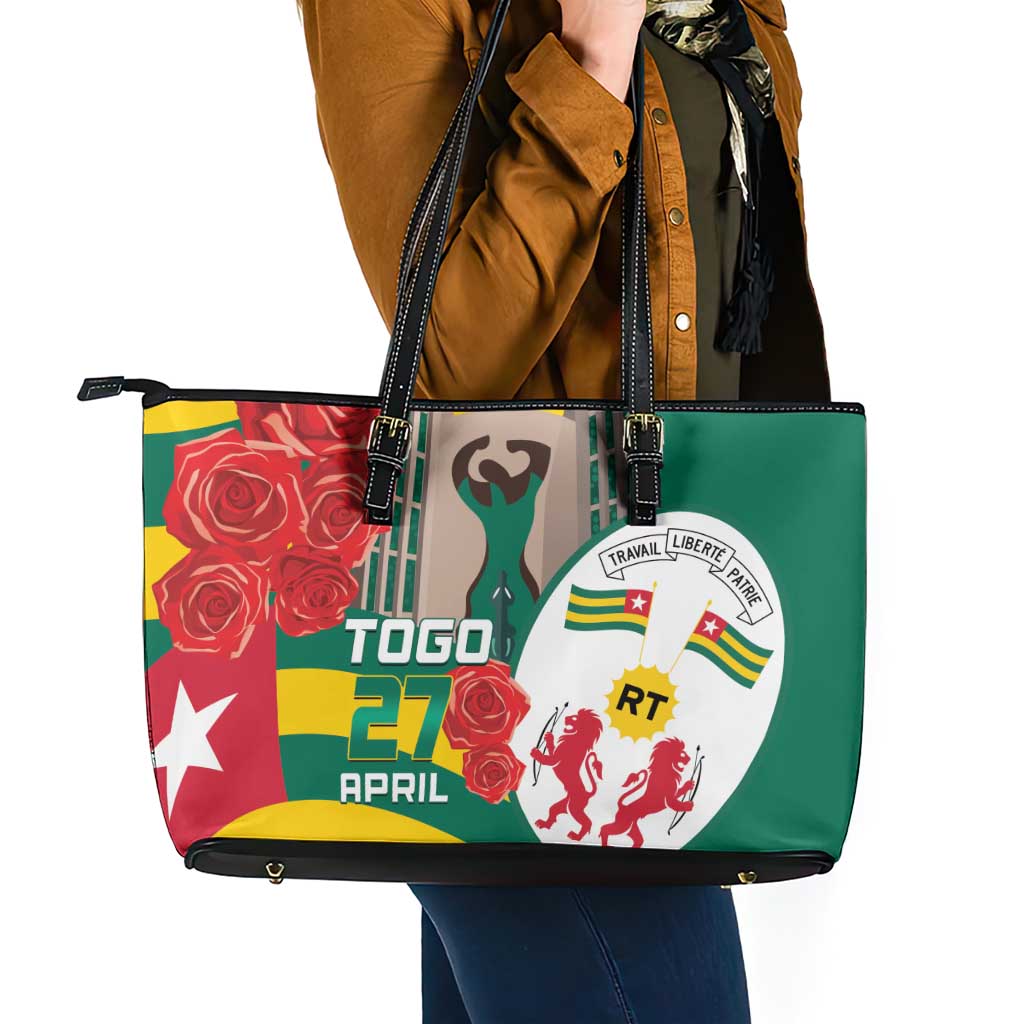 Togo Independence Day Leather Tote Bag Happy April 27th Coat Of Arms
