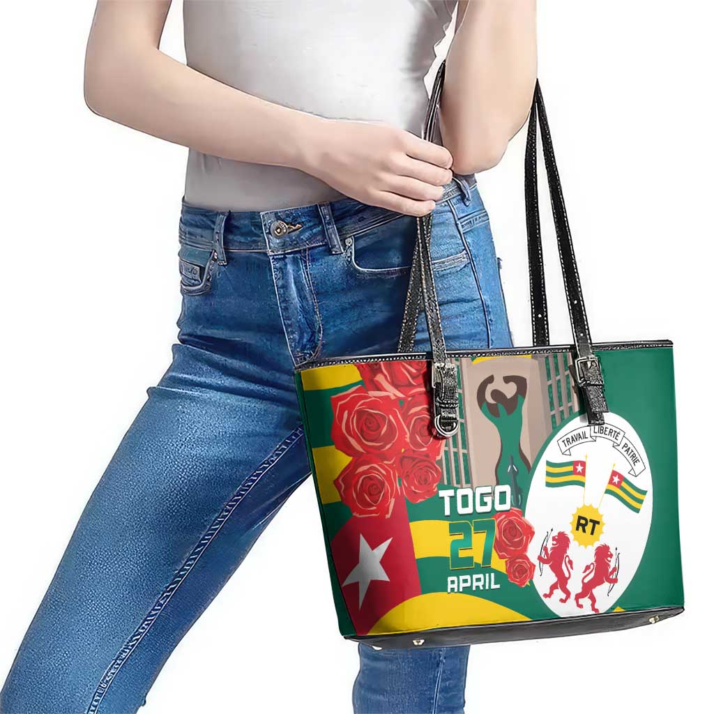 Togo Independence Day Leather Tote Bag Happy April 27th Coat Of Arms