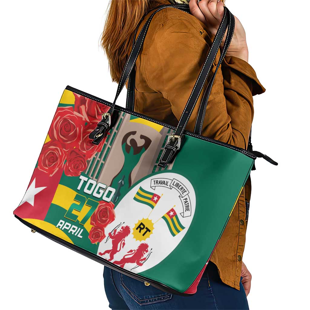Togo Independence Day Leather Tote Bag Happy April 27th Coat Of Arms