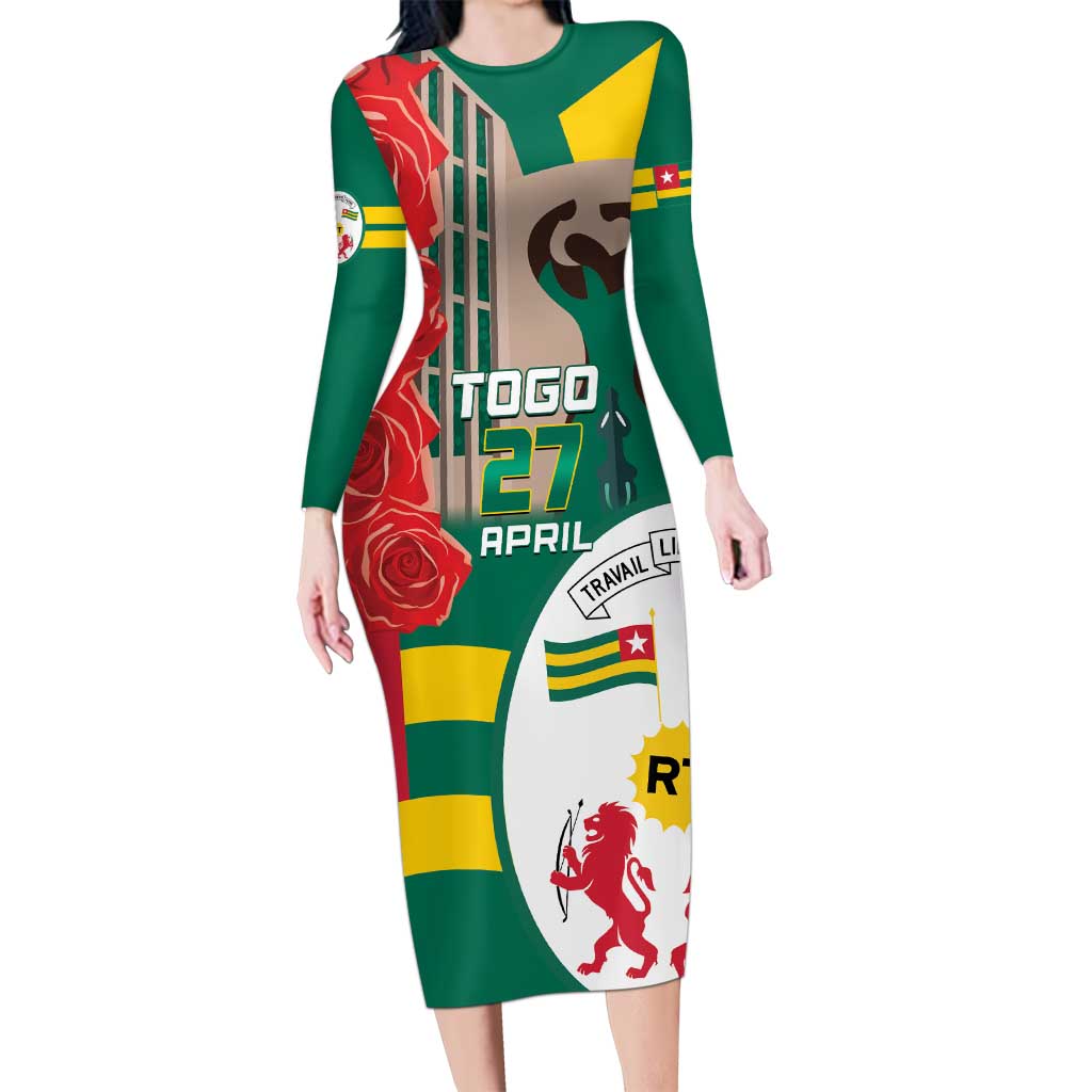 Togo Independence Day Long Sleeve Bodycon Dress Happy April 27th Coat Of Arms