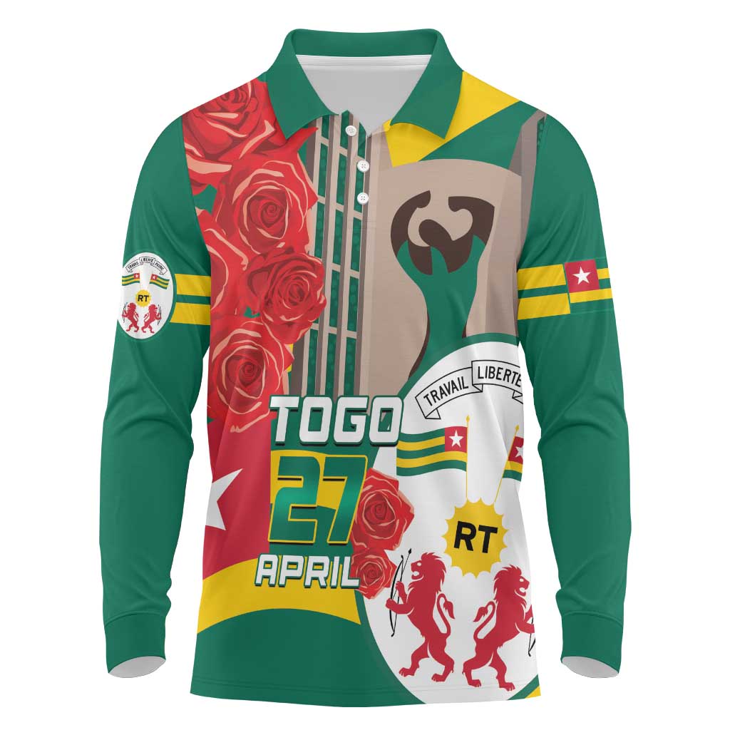 Togo Independence Day Long Sleeve Polo Shirt Happy April 27th Coat Of Arms