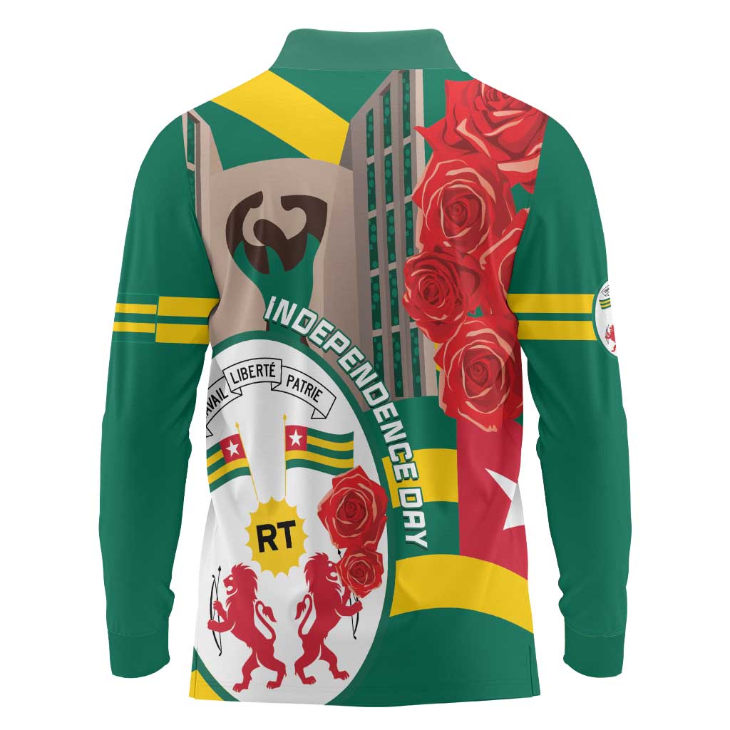Togo Independence Day Long Sleeve Polo Shirt Happy April 27th Coat Of Arms