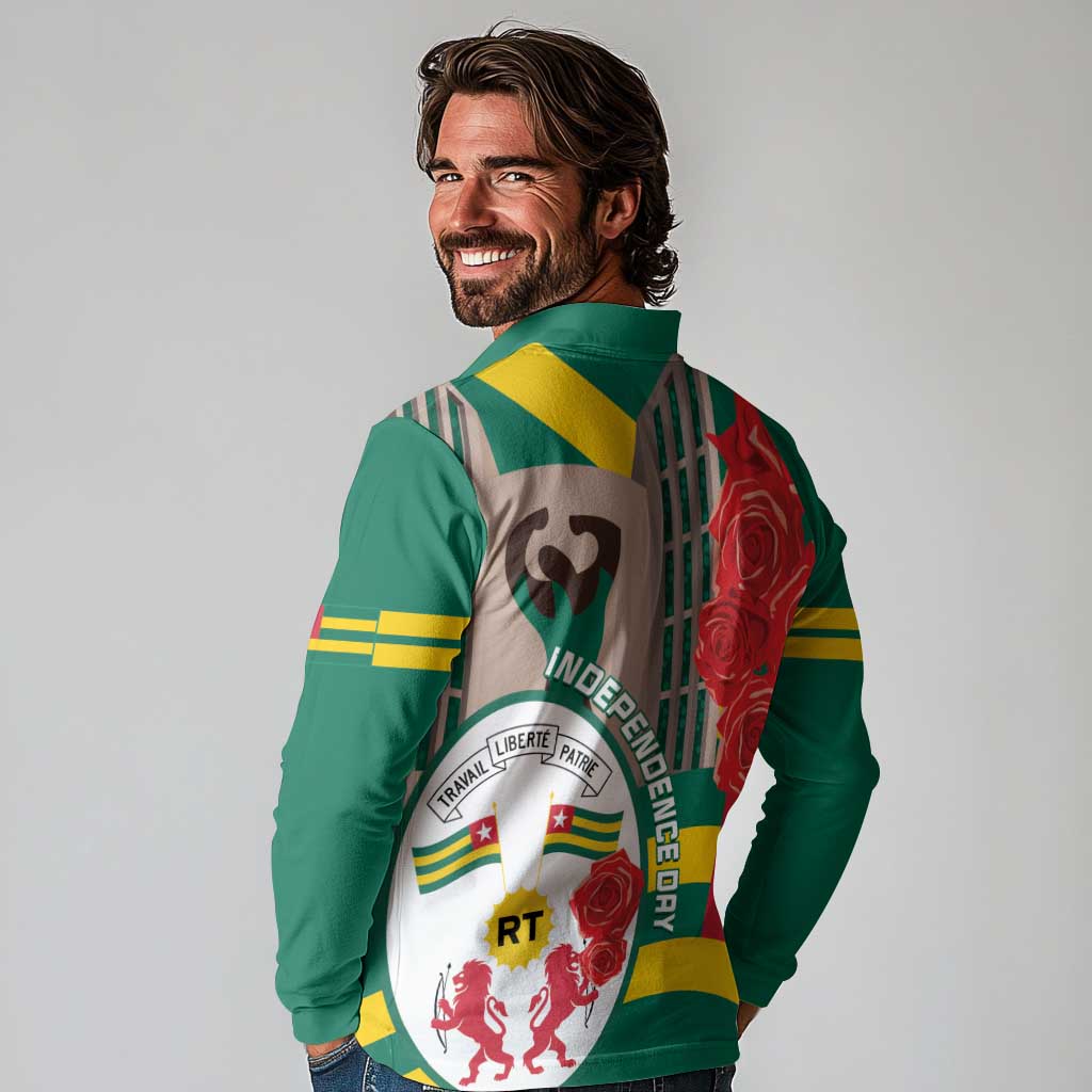Togo Independence Day Long Sleeve Polo Shirt Happy April 27th Coat Of Arms