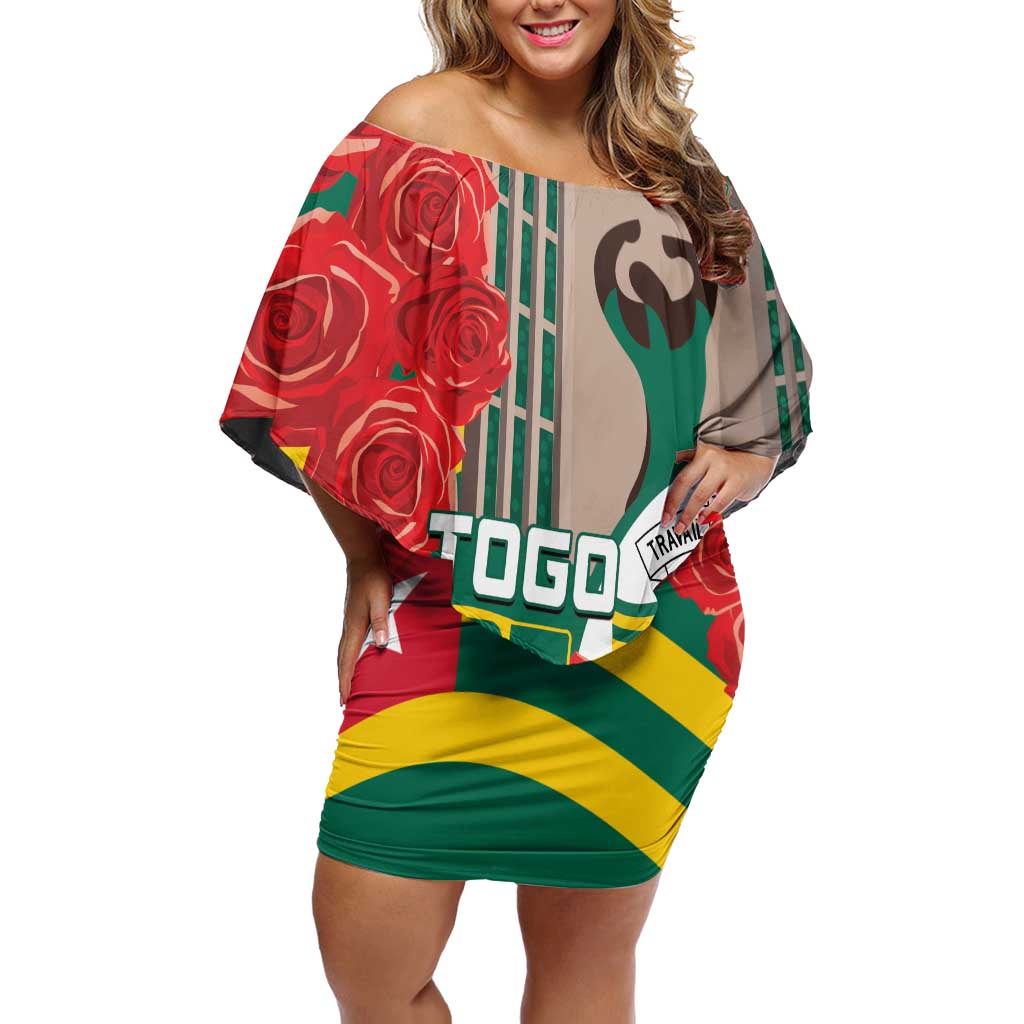 Togo Independence Day Off Shoulder Short Dress Happy April 27th Coat Of Arms