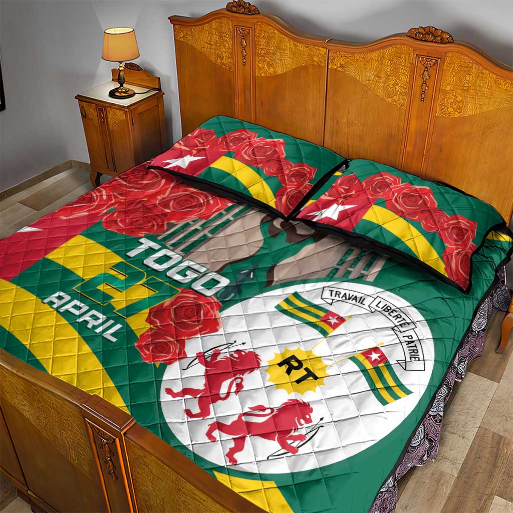 Togo Independence Day Quilt Bed Set Happy April 27th Coat Of Arms