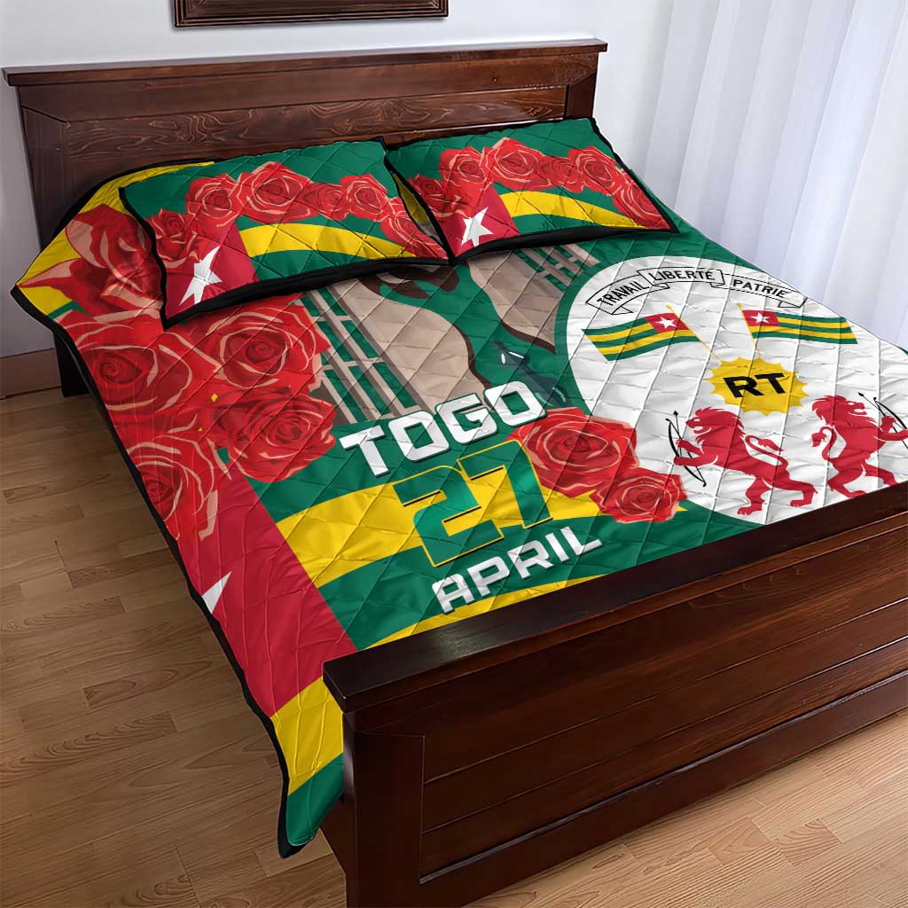 Togo Independence Day Quilt Bed Set Happy April 27th Coat Of Arms