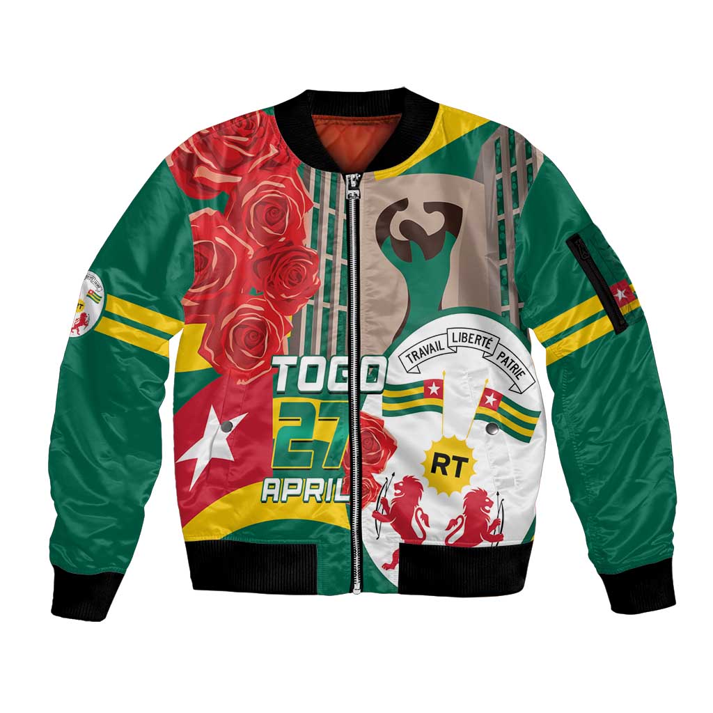 Togo Independence Day Sleeve Zip Bomber Jacket Happy April 27th Coat Of Arms