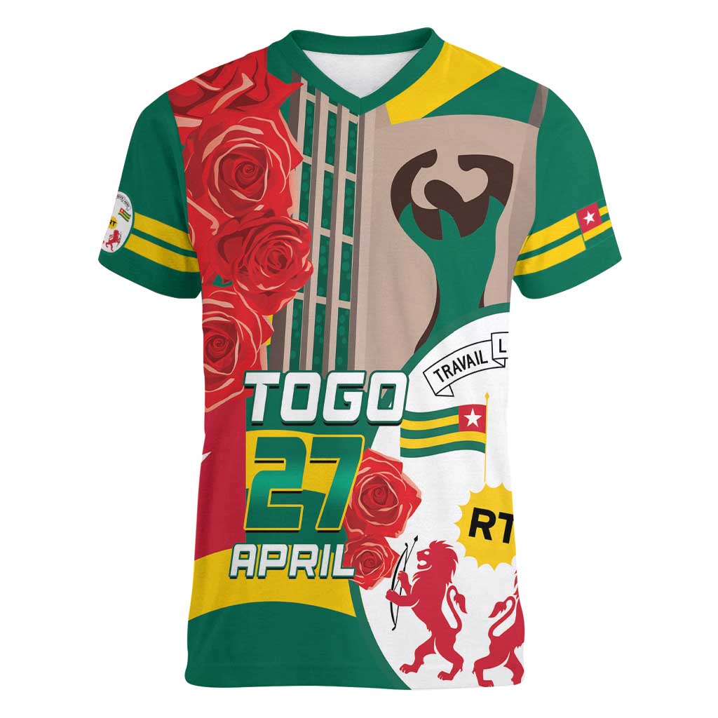Togo Independence Day Women V-Neck T-Shirt Happy April 27th Coat Of Arms