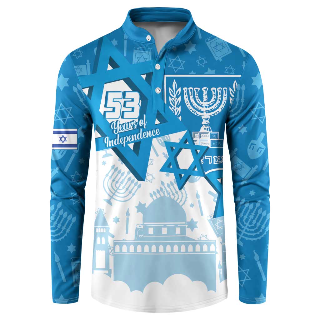 Israel Independence Day Button Sweatshirt Yom Ha'atzmaut Star Of David Jewish Pattern