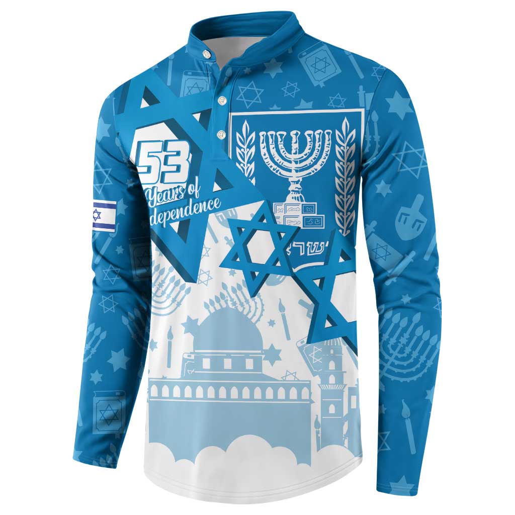 Israel Independence Day Button Sweatshirt Yom Ha'atzmaut Star Of David Jewish Pattern