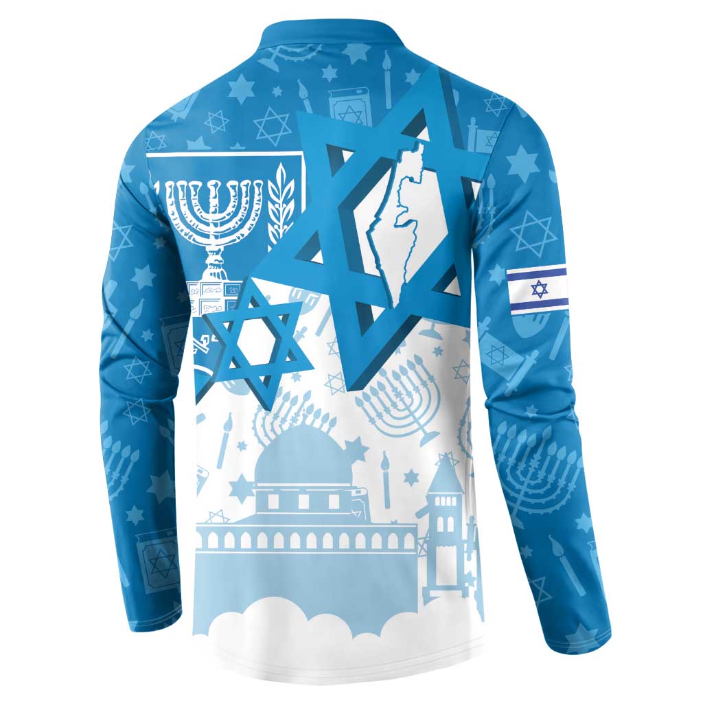 Israel Independence Day Button Sweatshirt Yom Ha'atzmaut Star Of David Jewish Pattern