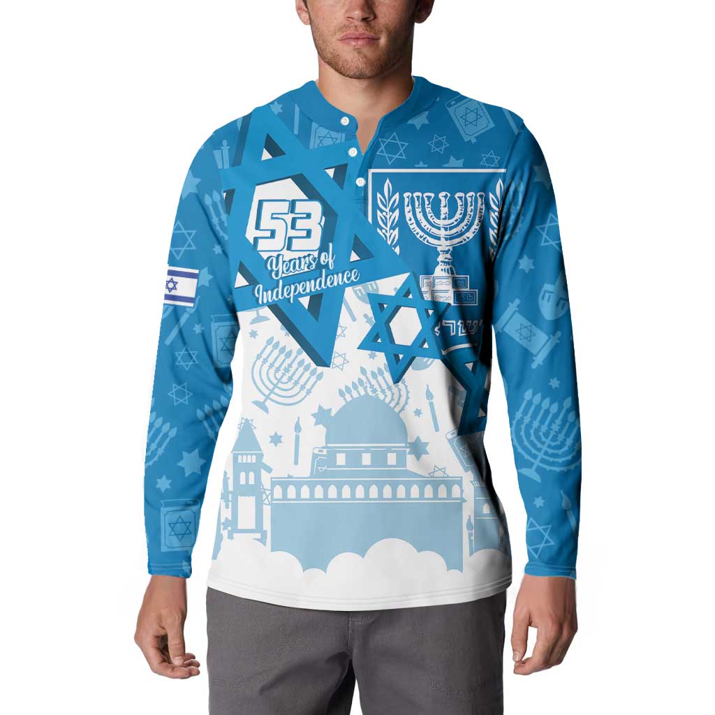 Israel Independence Day Button Sweatshirt Yom Ha'atzmaut Star Of David Jewish Pattern