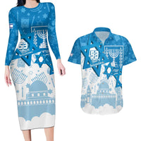 Israel Independence Day Couples Matching Long Sleeve Bodycon Dress and Hawaiian Shirt Yom Ha'atzmaut Star Of David Jewish Pattern