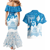 Israel Independence Day Couples Matching Mermaid Dress and Hawaiian Shirt Yom Ha'atzmaut Star Of David Jewish Pattern