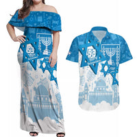 Israel Independence Day Couples Matching Off Shoulder Maxi Dress and Hawaiian Shirt Yom Ha'atzmaut Star Of David Jewish Pattern