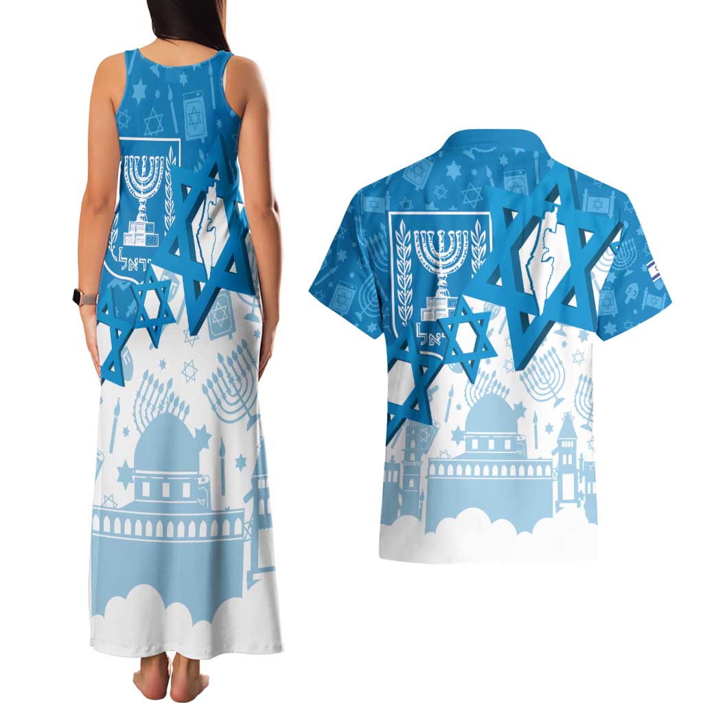 Israel Independence Day Couples Matching Tank Maxi Dress and Hawaiian Shirt Yom Ha'atzmaut Star Of David Jewish Pattern