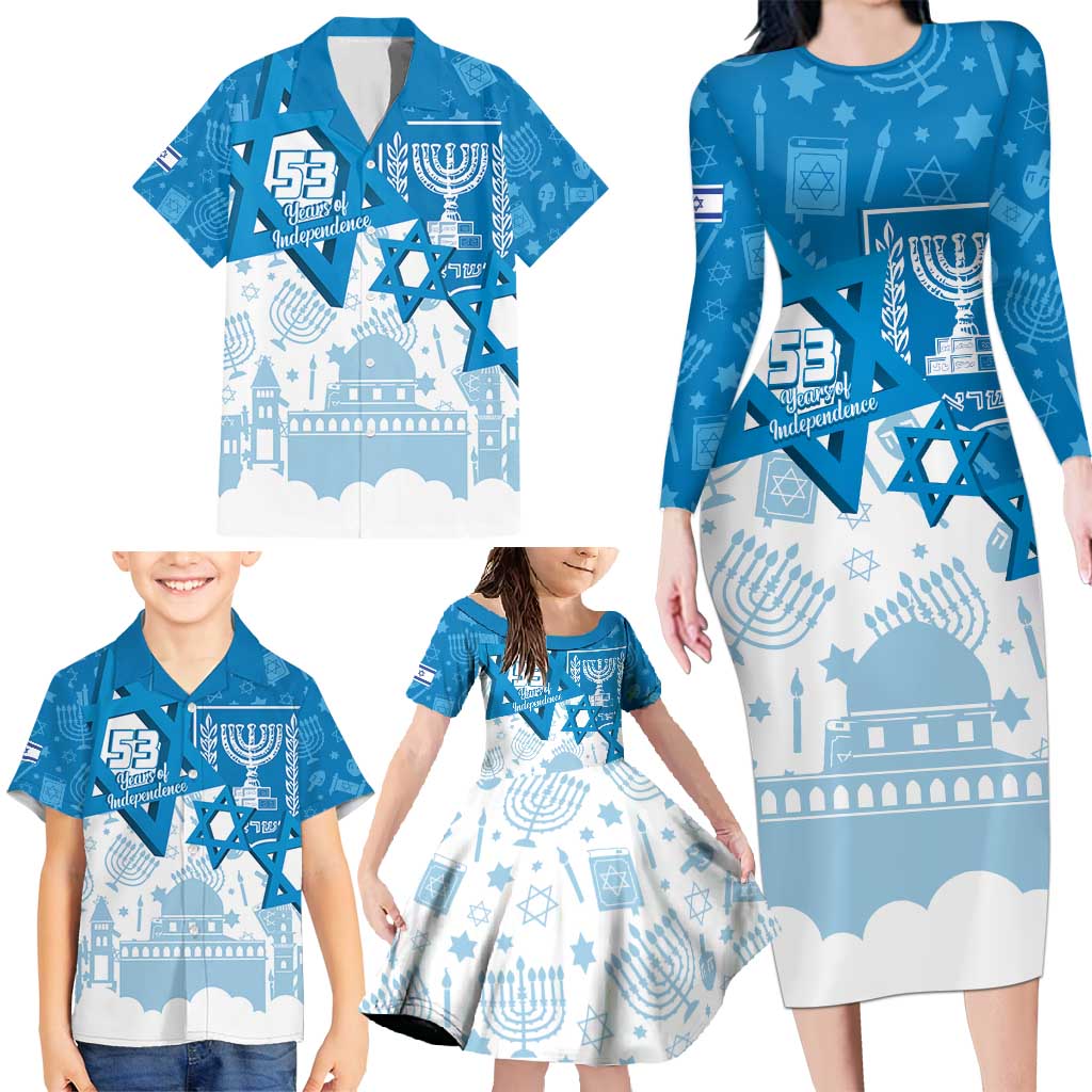 Israel Independence Day Family Matching Long Sleeve Bodycon Dress and Hawaiian Shirt Yom Ha'atzmaut Star Of David Jewish Pattern