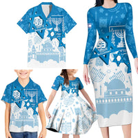 Israel Independence Day Family Matching Long Sleeve Bodycon Dress and Hawaiian Shirt Yom Ha'atzmaut Star Of David Jewish Pattern