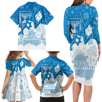 Israel Independence Day Family Matching Long Sleeve Bodycon Dress and Hawaiian Shirt Yom Ha'atzmaut Star Of David Jewish Pattern
