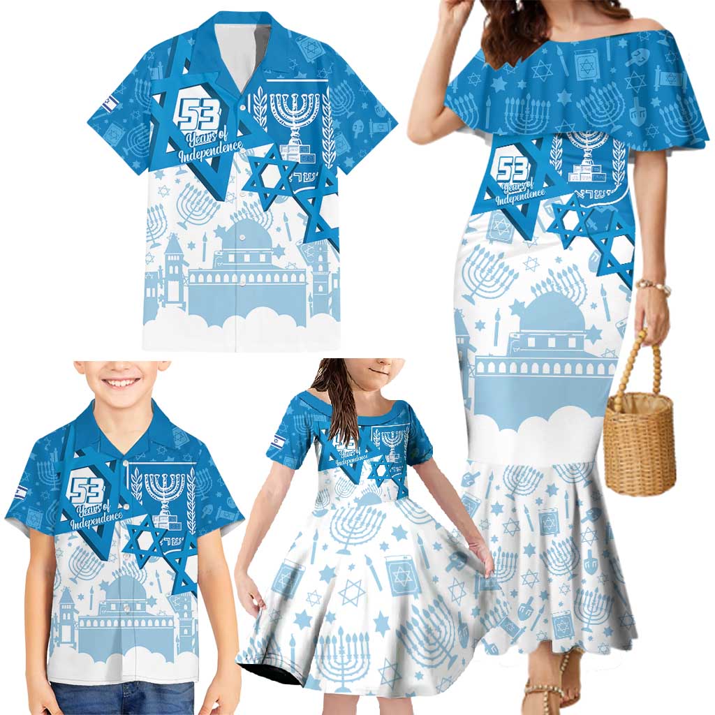 Israel Independence Day Family Matching Mermaid Dress and Hawaiian Shirt Yom Ha'atzmaut Star Of David Jewish Pattern