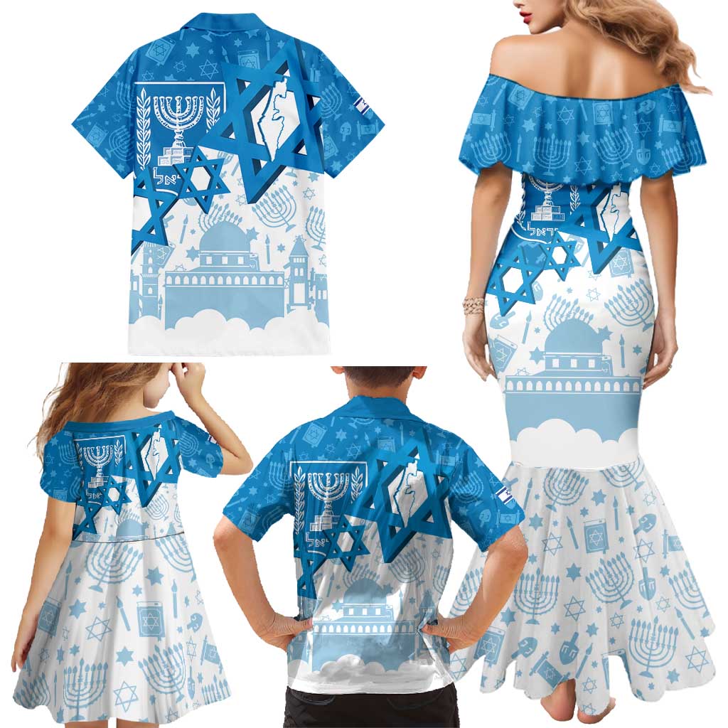 Israel Independence Day Family Matching Mermaid Dress and Hawaiian Shirt Yom Ha'atzmaut Star Of David Jewish Pattern