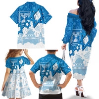 Israel Independence Day Family Matching Off The Shoulder Long Sleeve Dress and Hawaiian Shirt Yom Ha'atzmaut Star Of David Jewish Pattern