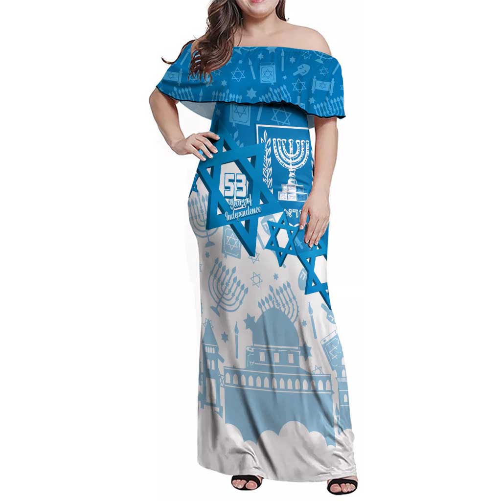 Israel Independence Day Family Matching Off Shoulder Maxi Dress and Hawaiian Shirt Yom Ha'atzmaut Star Of David Jewish Pattern