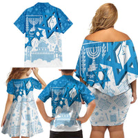 Israel Independence Day Family Matching Off Shoulder Short Dress and Hawaiian Shirt Yom Ha'atzmaut Star Of David Jewish Pattern