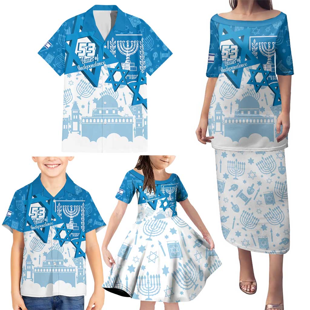 Israel Independence Day Family Matching Puletasi and Hawaiian Shirt Yom Ha'atzmaut Star Of David Jewish Pattern