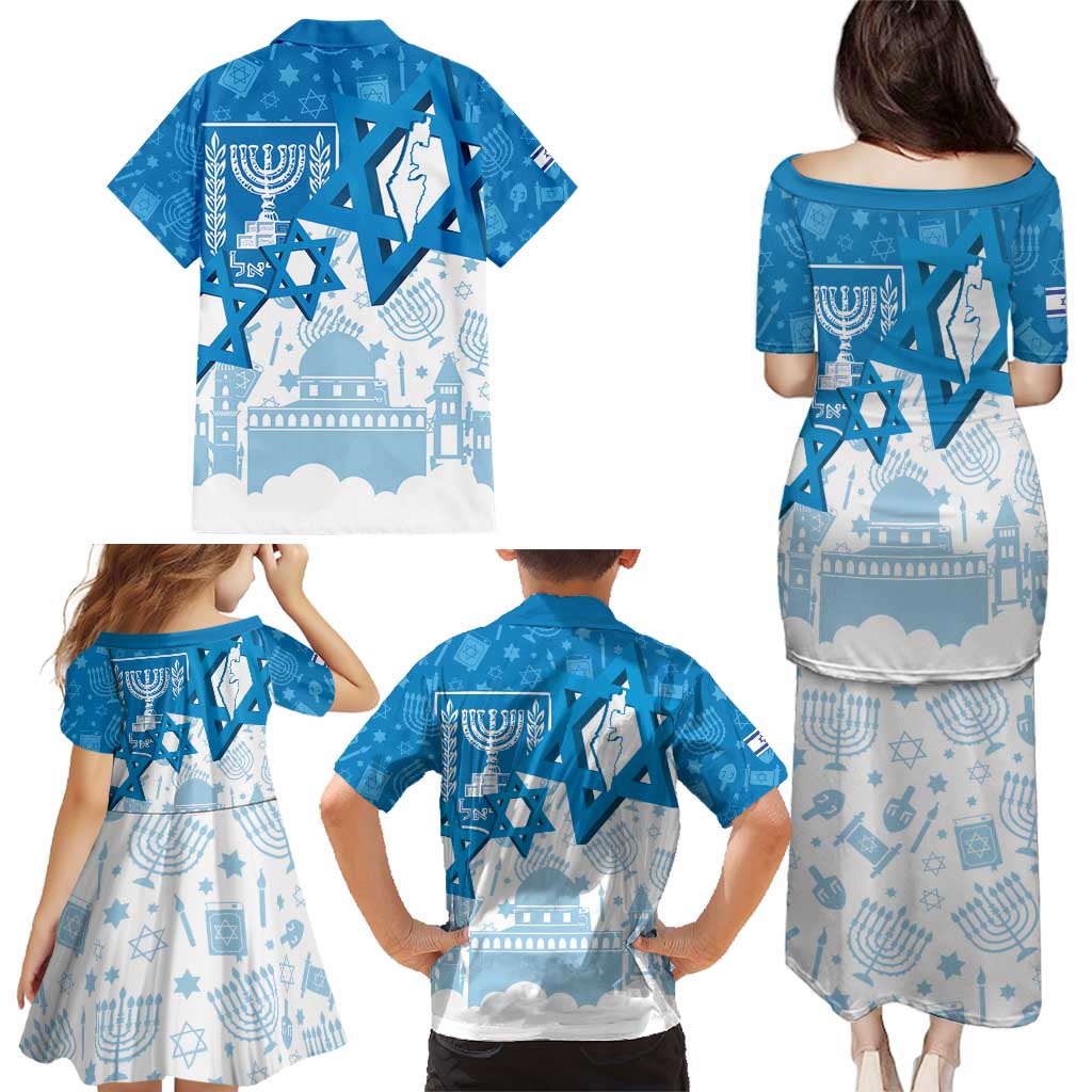 Israel Independence Day Family Matching Puletasi and Hawaiian Shirt Yom Ha'atzmaut Star Of David Jewish Pattern
