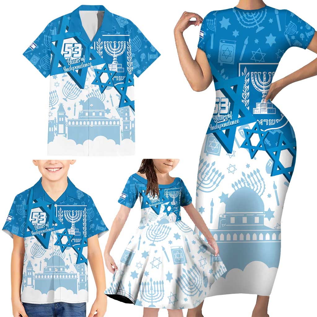 Israel Independence Day Family Matching Short Sleeve Bodycon Dress and Hawaiian Shirt Yom Ha'atzmaut Star Of David Jewish Pattern